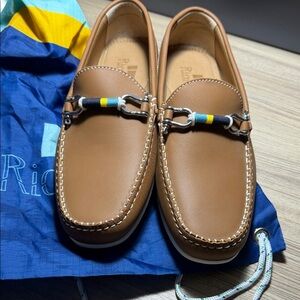 Riomar Men's Tan Leather Bit Moccasins with Color-Accent Hardware new with bag